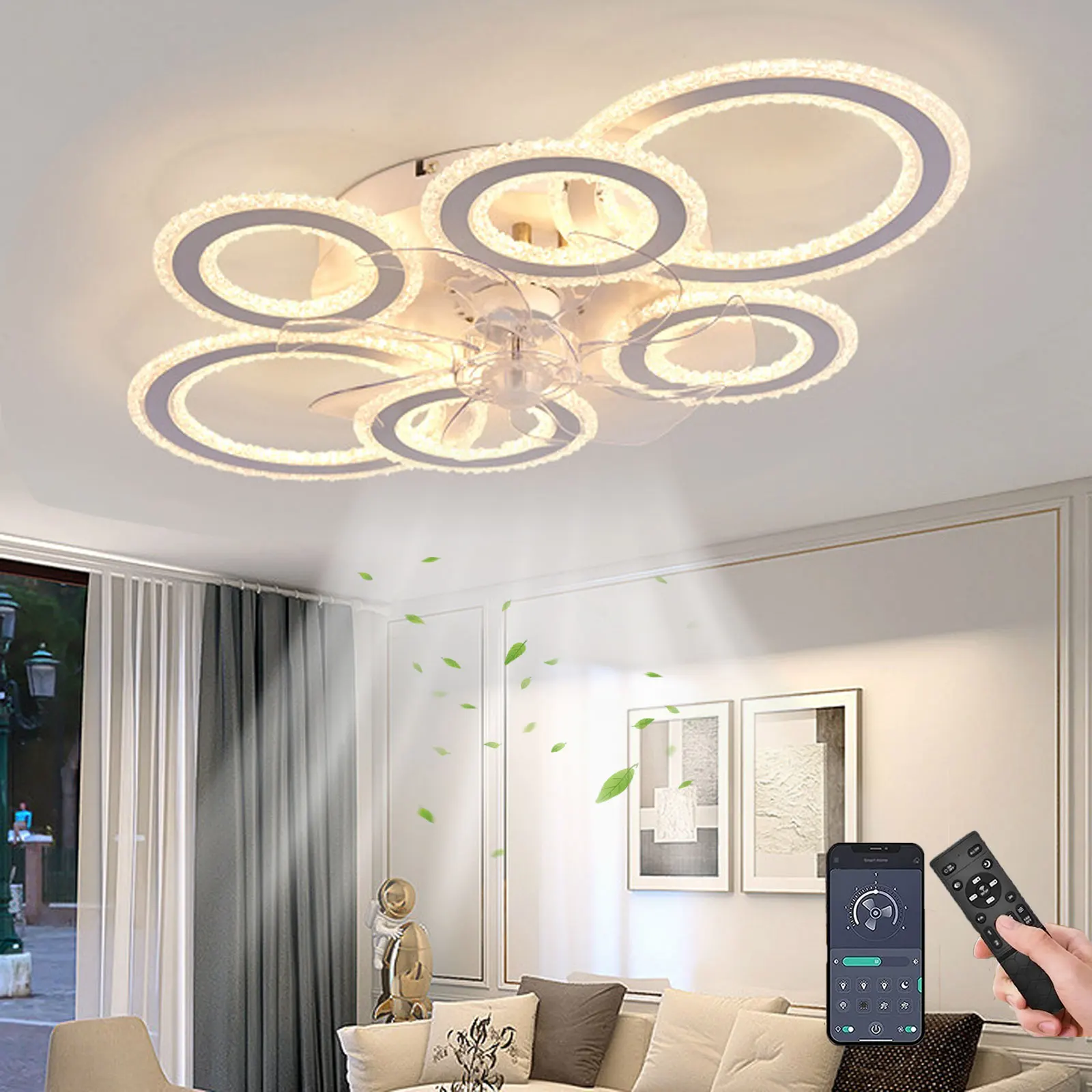 Deckenventilator Mit Beleuchtung LED 108W Dimmbare Deckenlampe Mit Ventilator Lampe Mit Ventilator Für Wohnzimmer Schlafzimmer
