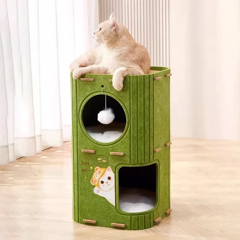 بيت القط فيلا ورأى مقاومة للاهتراء بيت القطط جميع المواسم متعدد الطبقات إطار تسلق القطط الدافئ مزيل الوبر ولوحة الخدش #4