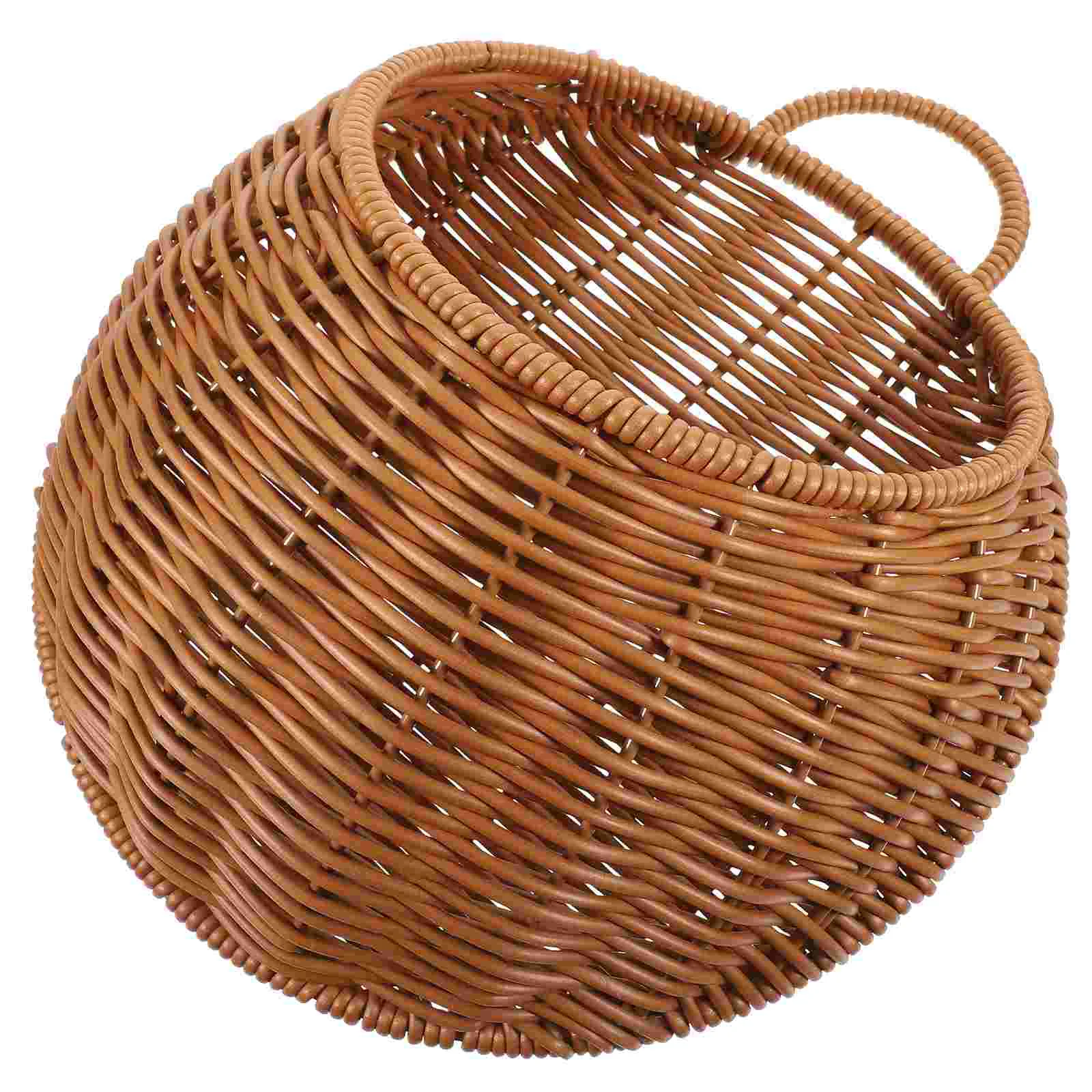 Wall Hanging Flower Basket Imitation Rattan Hand Woven Storage Decorative Pot Semi Circular Brown Baskets for Space