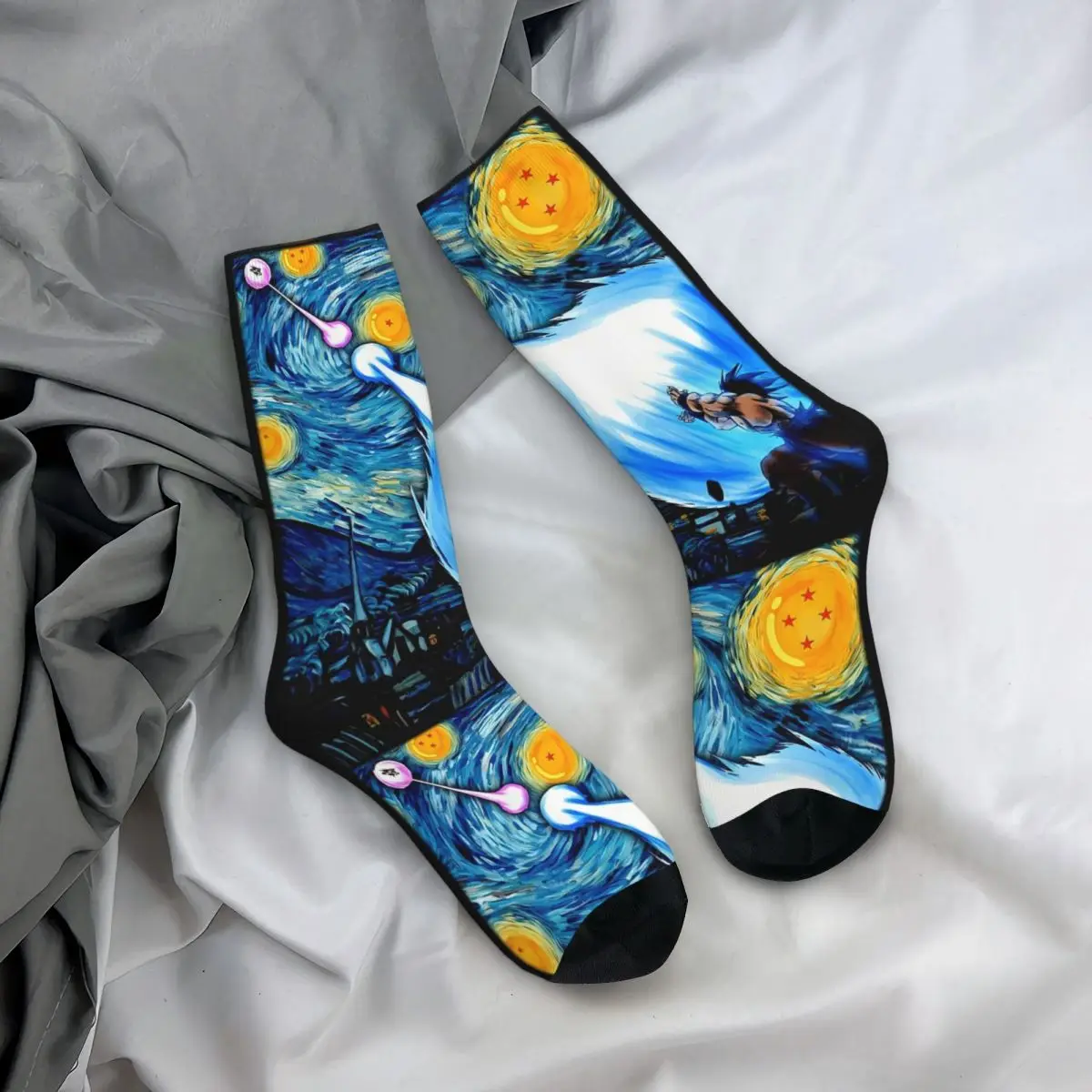 Goku Vs Vegeta Drag On Ball Z Starry Night Socks Harajuku Stockings All Season Long Socks for Man\'s Woman\'s Christmas Gifts