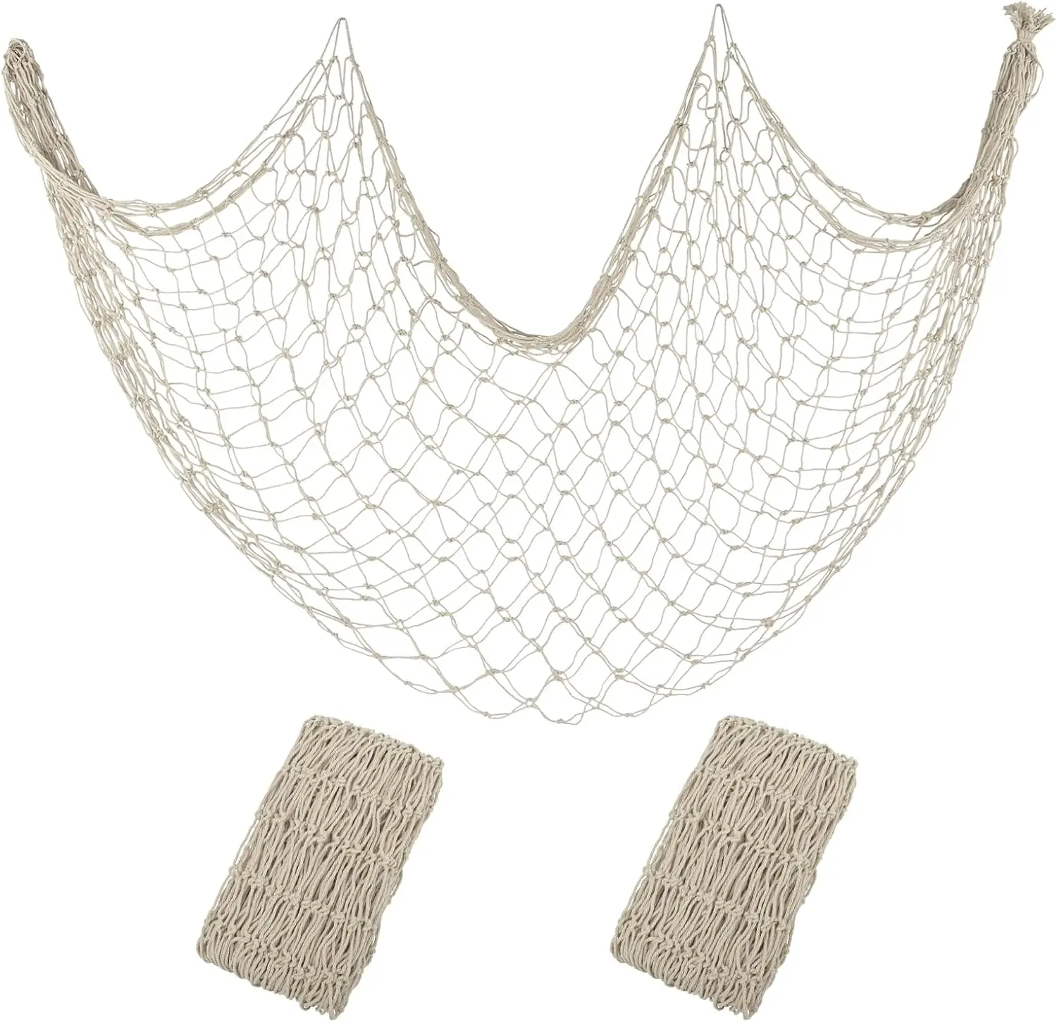

2 Pack Large Beige Fishing Net 80x40 Inch for Wall Decor, Nautical Beach Party Supplies