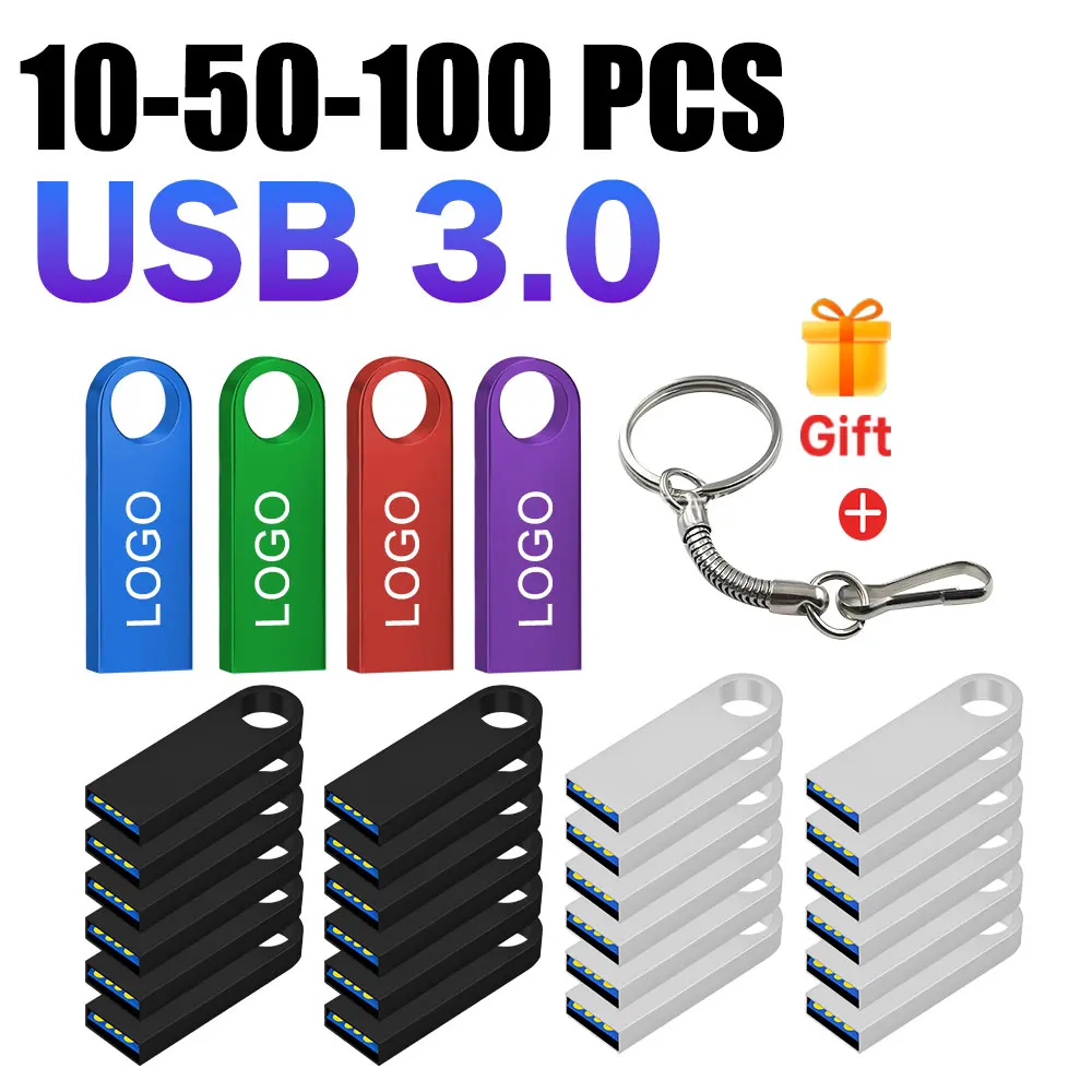 

10/50/100 шт. USB-накопитель 3,0 флэш-накопитель 64 ГБ памяти USB-накопитель 128 ГБ высокоскоростные флэш-накопители USB-брелок в подарок