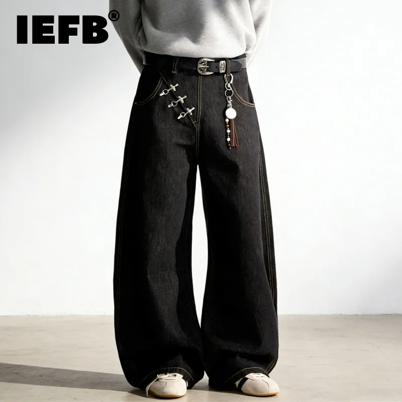 IEFB Airplane Button Design Black Men's Boot Cut Jeans Niche Unisex High Street Loose Wide Leg Denim Long Pants 2026 New 9X2176