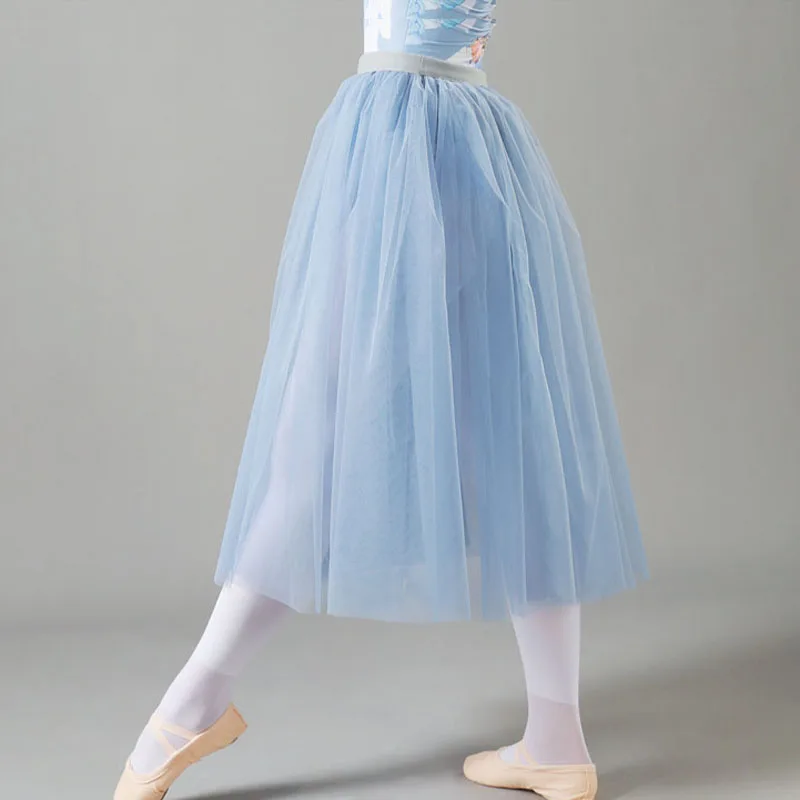 Middle Length Ballet Tutu Skirt 2 Layers Dance Skirt Adults Soft Mesh Ballet Dance Skirt Performance Skirt For Woman