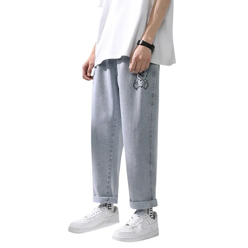 Animal Printed Jeans for Men 2024 New Casual Trend Loose Fitting Straight Leg Versatile Niche Wide Leg Long Baggy Jeans