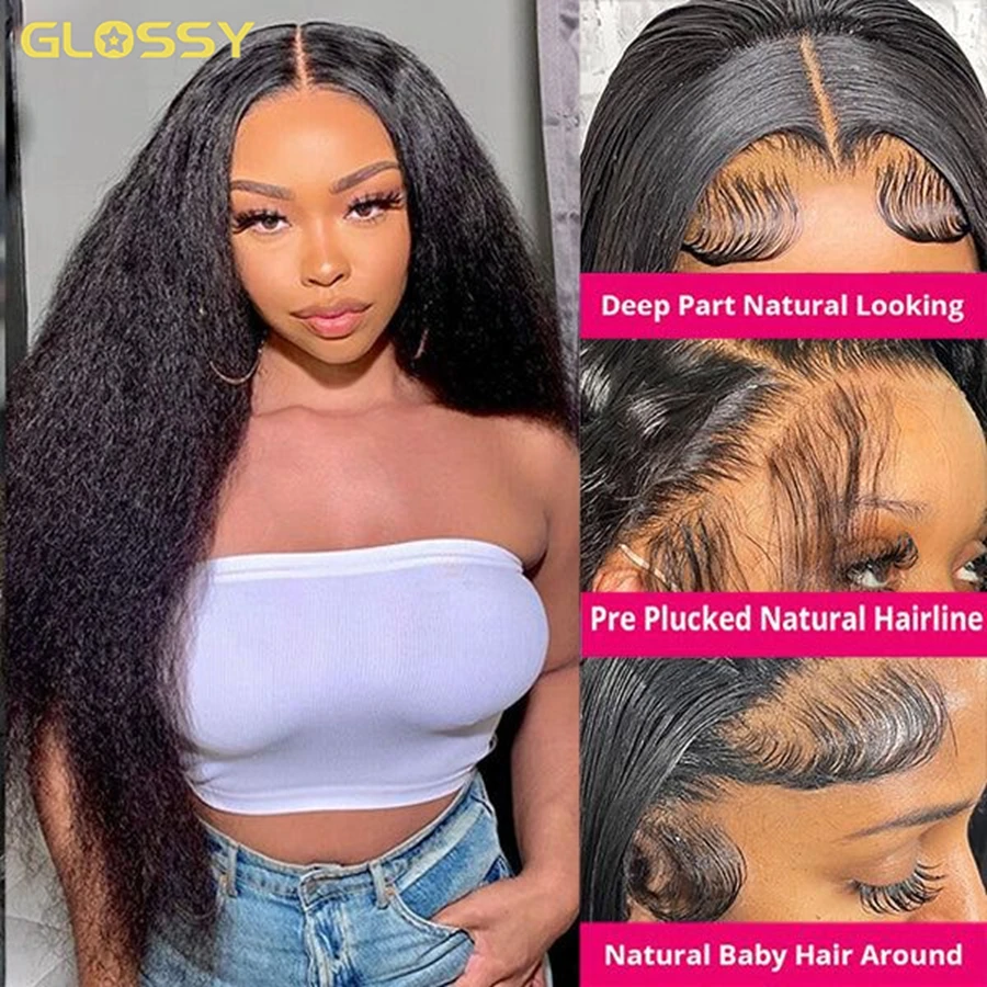 250% 13x6 hd lace frontal kinky straight human hair wigs For Women Glueless Brazilian 13x4 Yaki Straight lace front Wig On Sale