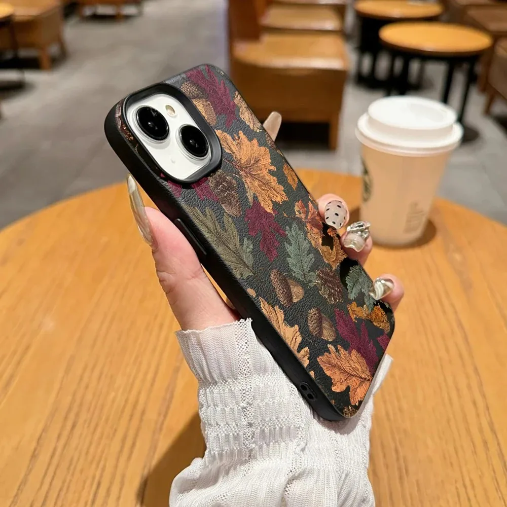 Minimalist Illustration Of Autumn Leaves Case For iPhone 17 16 15 14 Plus 13 12 11 Pro Max 17 Air Soft Phone Case Funda Coque