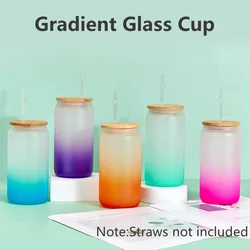 1pcs Gradient Glass Cup with Lid Juice Glass Beer Can Milk Mocha Cup Transparent Bubble Tea Cup High Borosilicate Glass