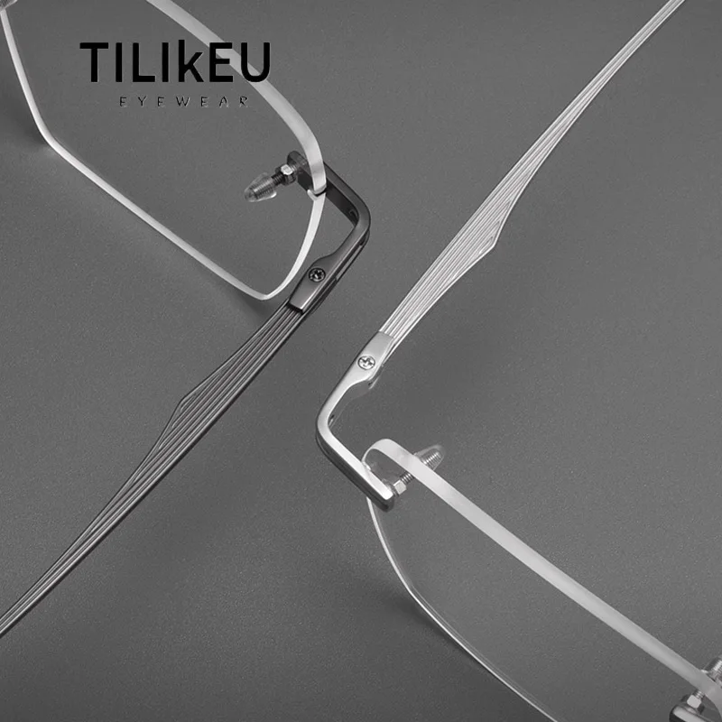 

Классическая оправа для очков из чистого титана без оправы, мужская квадратная оправа для очков с большим лицом в стиле ретро, безрамочные очки, оптическая оправа для очков по рецепту