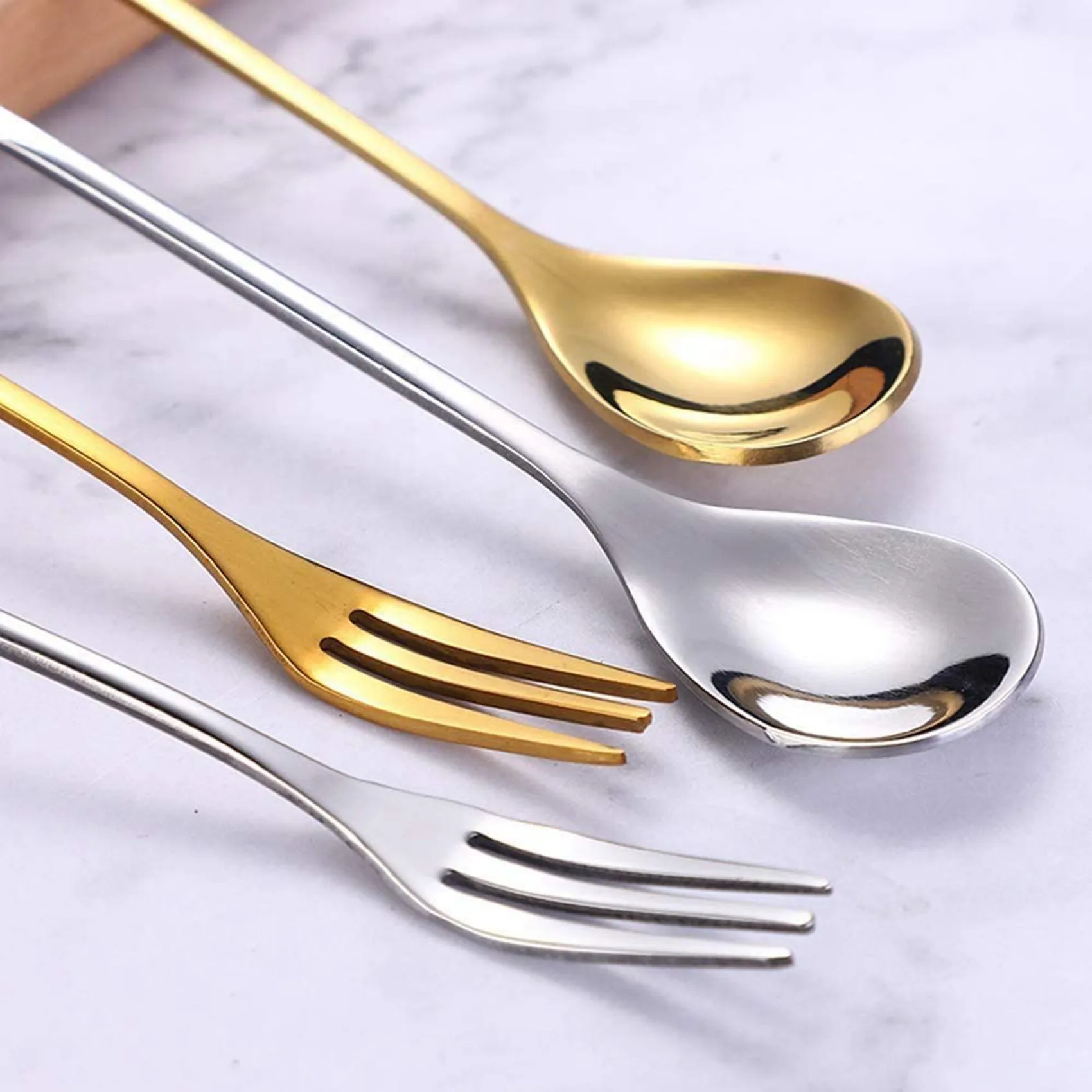 ABXF-15Spoon+15Forks Stainless Steel Leaf Coffee Cake Spoon Fork Dessert Spoons, Stirring Teaspoon Set Silver