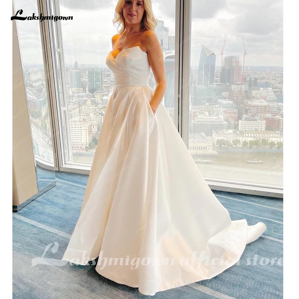 Generous Satin Sweetheart Boho Wedding Dress Vestidos Civil Pleats Bridal Gown Customized trouwjurk Robe de mariee