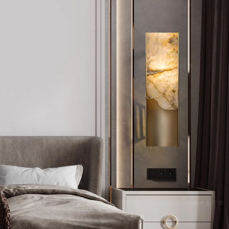 Modern Brass Marble Lustre Chandelier, Dimmable Round Aluminum Pendant Lamp & Wall Sconce for Villa