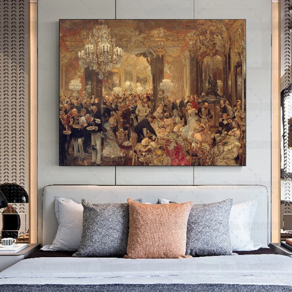 Adolph Menzel The Dinner At The Ball Canvas Painting Famous Wall Art for Home Decor