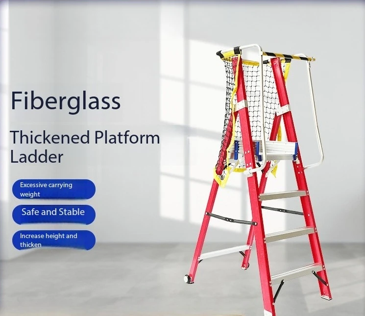 Professional FRP Insulated Folding Ladder with Safety Guardrails & Handrails - Platform Ladder for Electrical & Construction Use