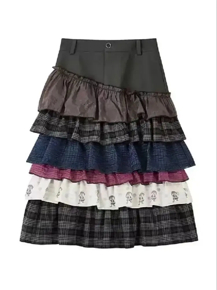 New In 2026 Spring Summer Patchwork Half Skirt For Women's Skirts Fashion Mid Length Vintage Skirts Woman Clothes
