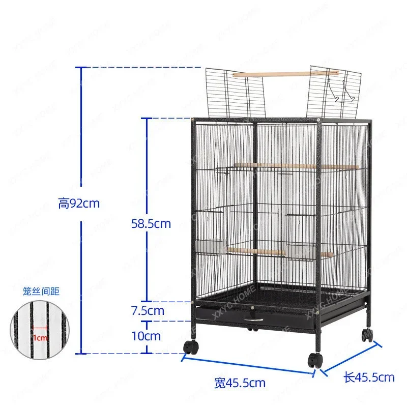 Large Metal Bird Cage with Wood Stand for Conures Lovebird Cockatiel Parakeets House Parrots Playground Activity Center