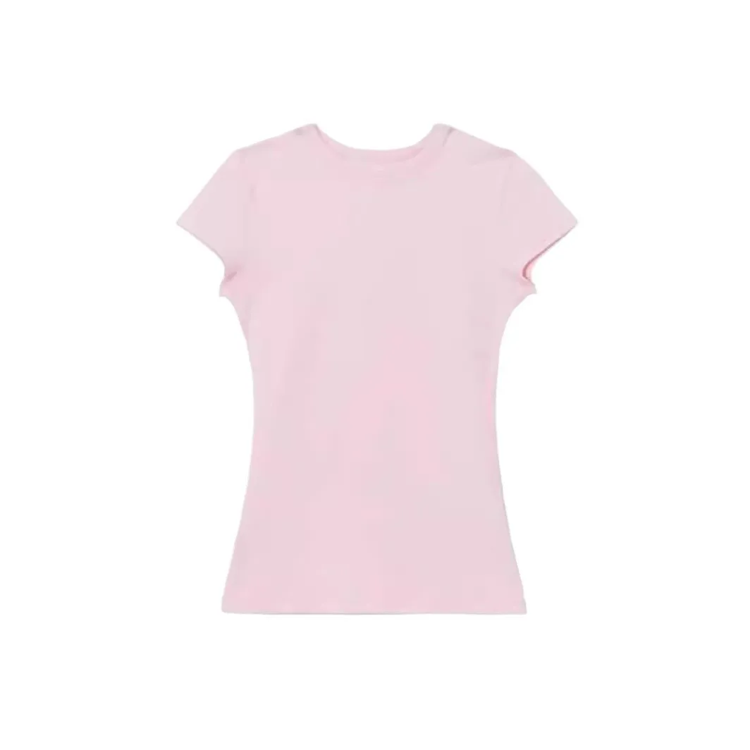 Pink Slim Fit ort Sve T-irt Women's Base Layer Top Tight Waist Cinching oulder Length Commute Sle Cotton Blend