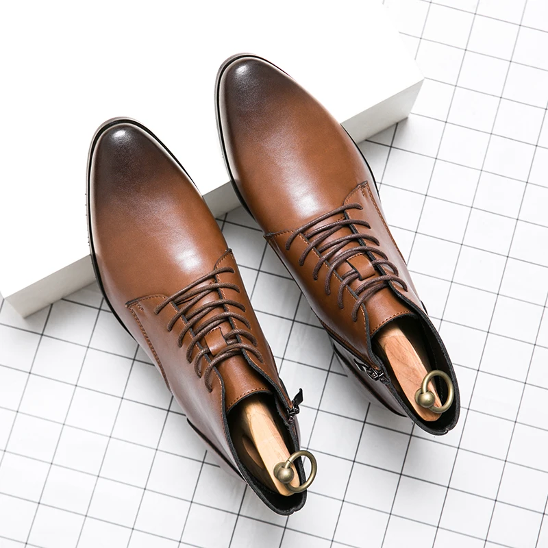 

Fashion Brand New Men's High Top Shoes Lace Up Pointed Men's Banquet Dress Formal Shoes Groom High End Wedding Shoes Non Slip