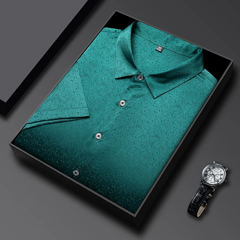 

Silk Smooth Lightweight Shirts For Men Short Sleeve Skin-Friendly Summer Quality Soft Comfortable Casual Solid Camisas De Hombre