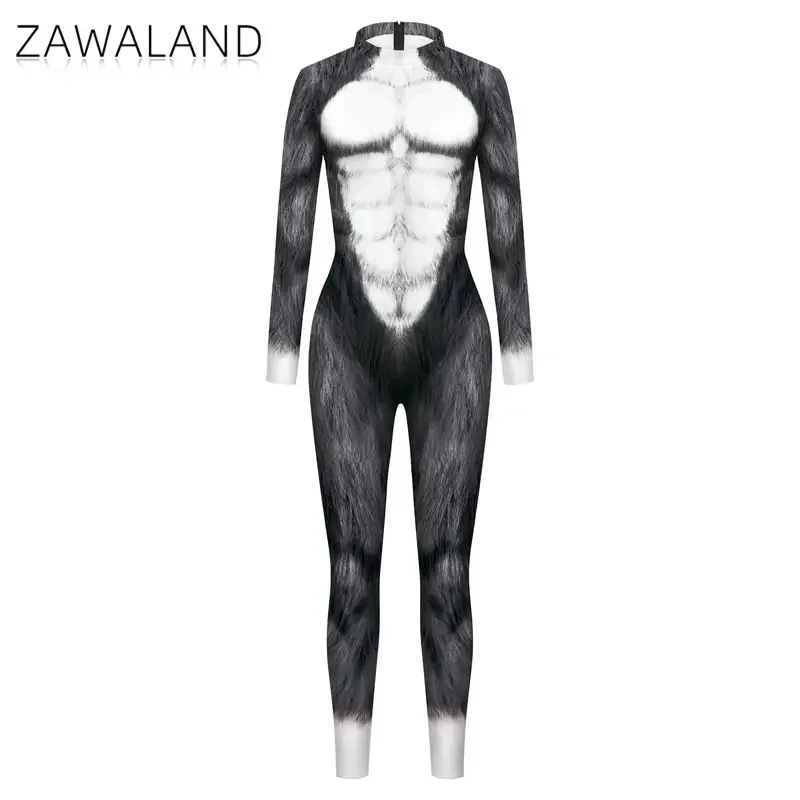 Zawaland أجش الذئب ليوبارد بذلة الحيوان تأثيري حلي الرجال Zentai دعوى مضحك تمويه ارتداء هالوين عطلة ملابس للحفلات
