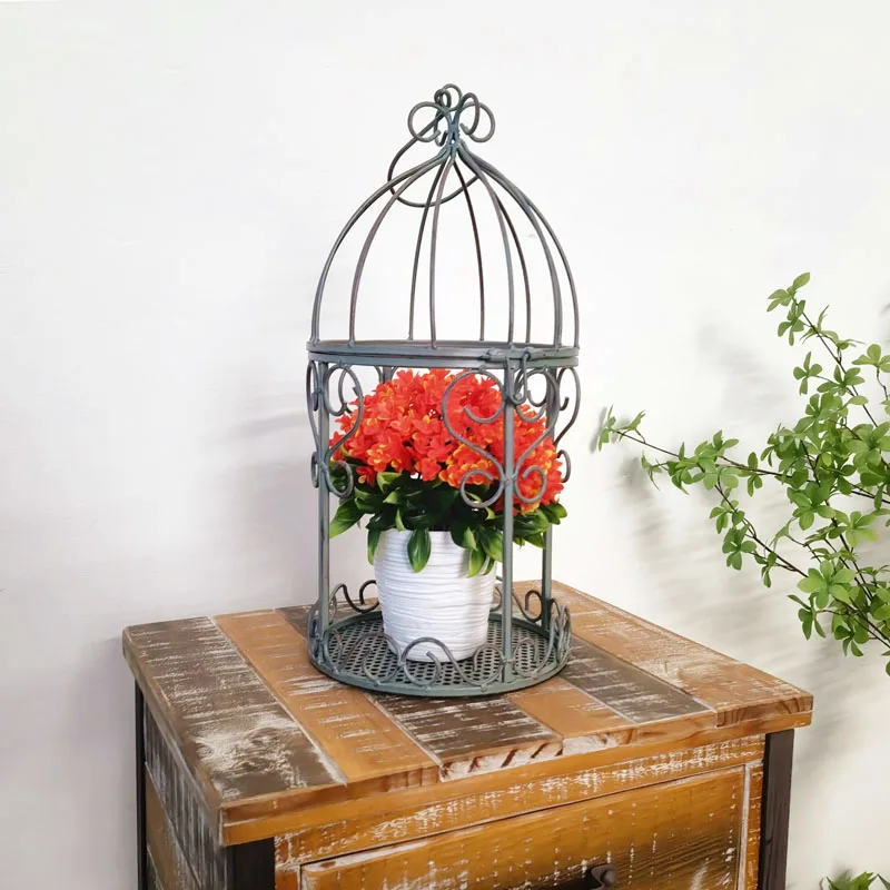 Handcrafted Vintage Retro Metal Decorative Birdcage Cachepot for Flower