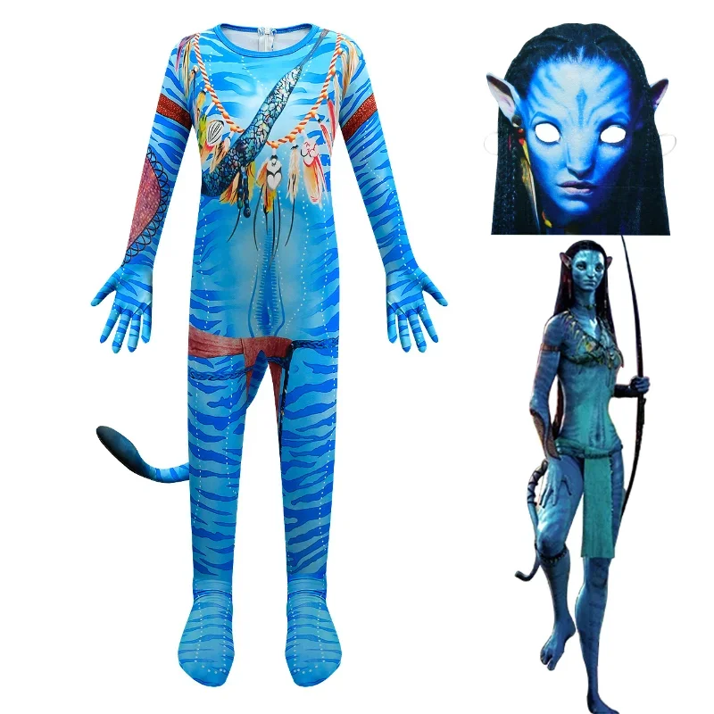 Kinder Avatar der Weg des Wassers Alien Cosplay 3D Overall Jungen Mädchen Avatar Cosplay Kostüm Maske Halloween Zenti Party Bodysuit