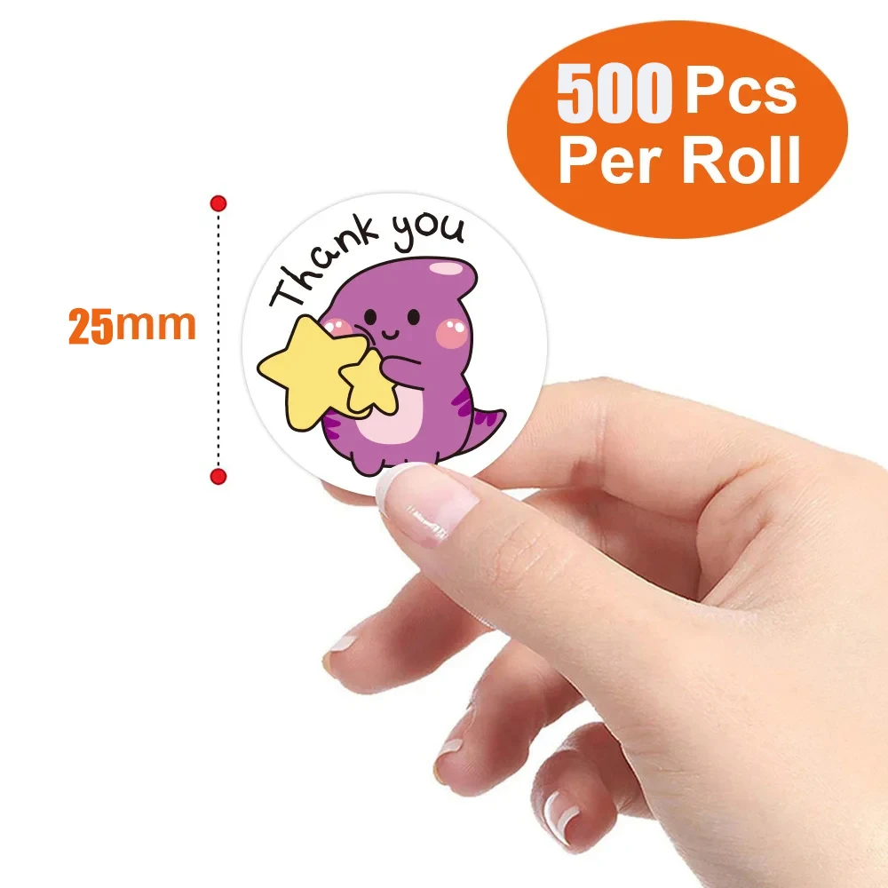 500pcs 1 Inch Thank You Stickers Cartoon Dinosaur Labels for Packaging Baking Labels Gifts Seal Decor Children's Reward Stickers