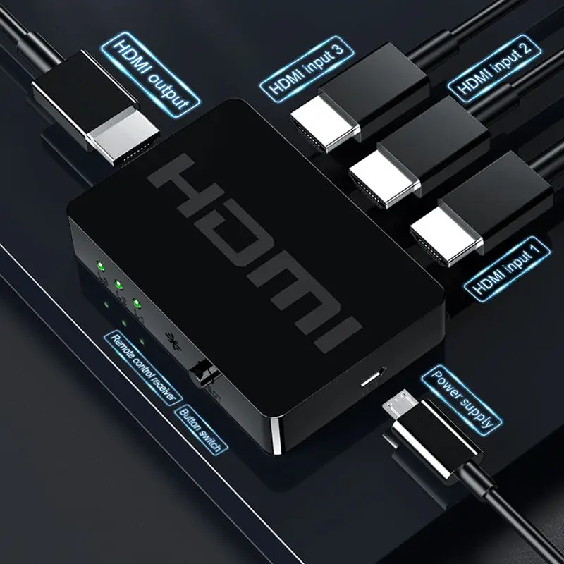 3-портовый переключатель HDMI 3 в 1 выход 1080P HDMI Video Switcher Selector Box 3x1 адаптер с дистанционным управлением для DVD TV NVR монитора ПК