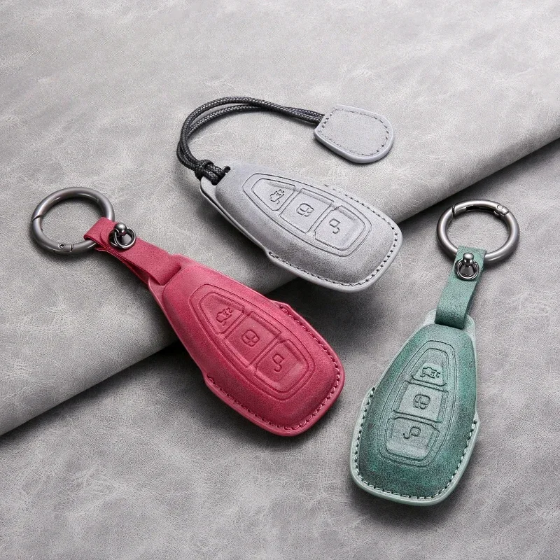 

Leather Car Remote Key Case Cover Protective Shell For Ford Focus 3 4 ST Mondeo MK3 MK4 Fiesta Fusion Kuga Car Keyreing