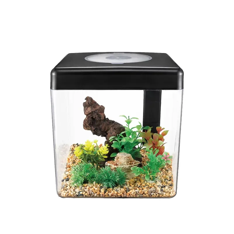Square Plastic Desktop Fish Tank Set with Lid LED Light Filter Integrated Aquarium Built-in Pump Beta Nano Fish Tank