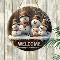 2D Cute Snowman Welcome Sign - Round Wooden Christmas Decoration, Suitable for Home, Door, Courtyard, Caf É, Garage Decoration