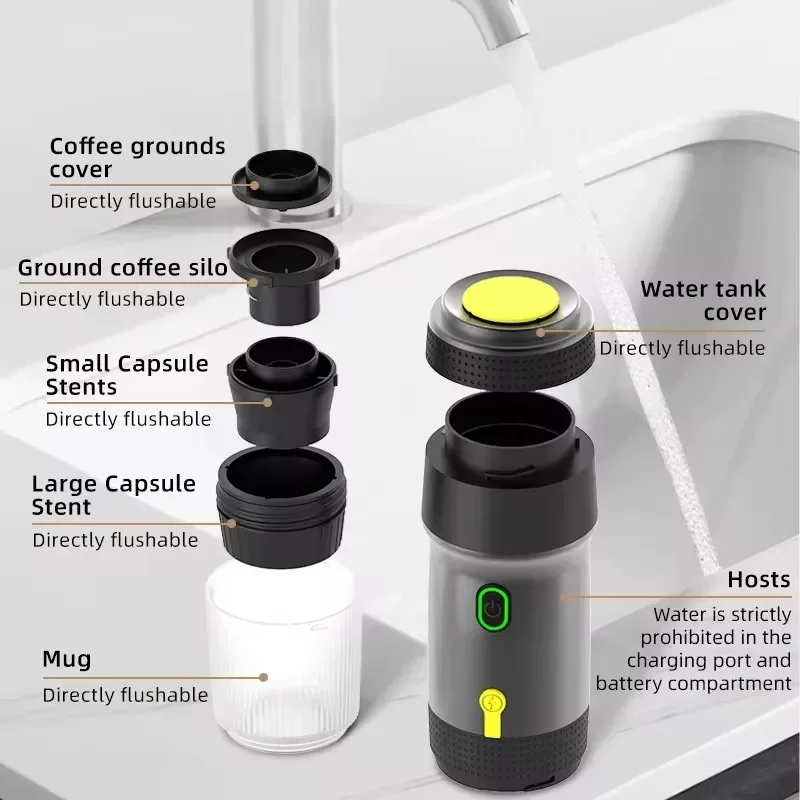 Machine à café expresso électrique portable sans fil pour voiture et maison, cafetière de camping, 3 en 1, capsule de poudre, cafetière de voyage