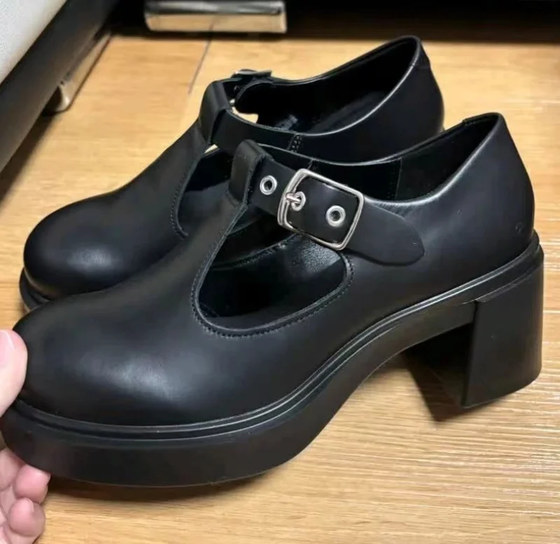 Designer Danish Retro Thick Heel Mary Janes Women's Shoes 7cm Genuine Leather Ladies Loafers New Style 2025 223543