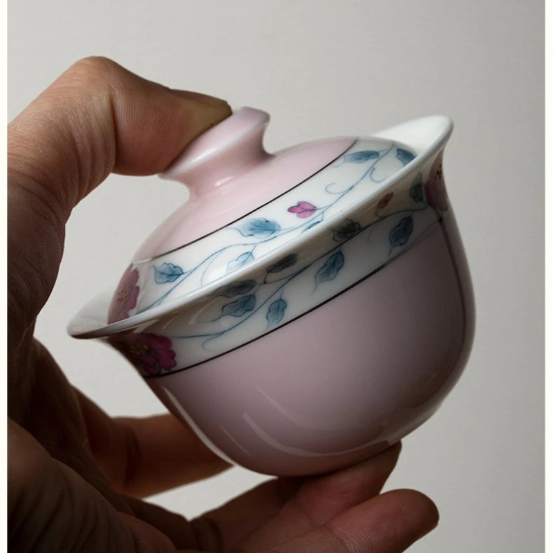 Hand Painted Peony Blue White Doucai Sancai Gaiwan Heat Resistant Ceramic Brewing Bowl Kung Fu Teaware For Home Tea Ceremony