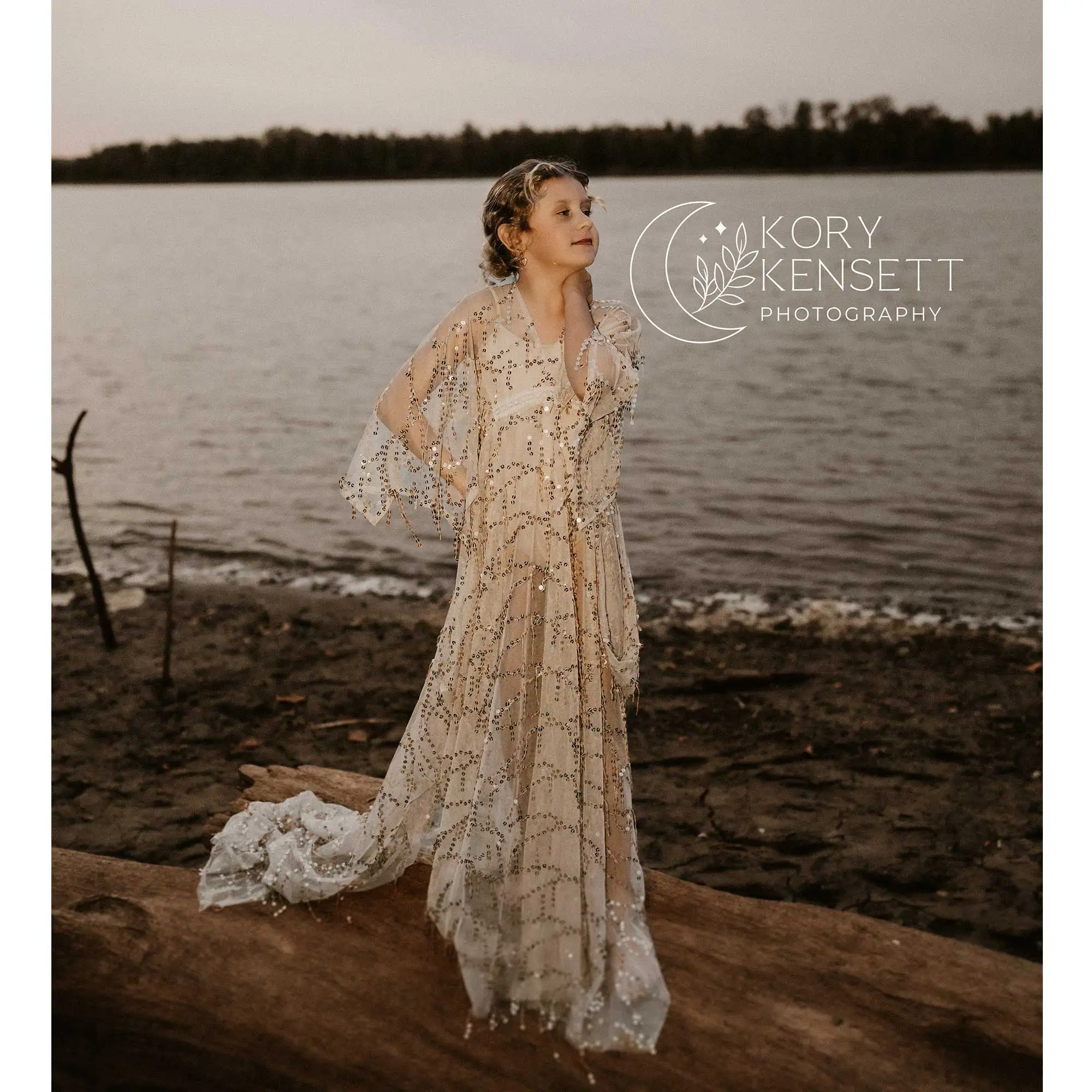 Don&Judy Sequin Sheer Maxi Gown with Flowing Sleeves Adjustable Empire Waist Ideal for Pregnancy Photoshoots Baby Showers