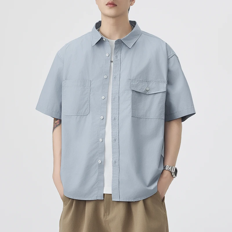 

Japanese Wabi-Sabi Shirt Men 2025 | Vintage Washed 100% Cotton | LA Streetwear | Convertible Short/Mid Sleeve | Relaxed Unisex