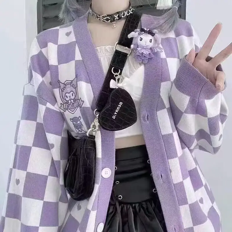Sanrio Girl Kuromi Cinnamoroll My Melody Cardigan Coat Kawaii Y2K Pompom Purin Spring Autumn Women Sweater Jacket Clothing Gifts - view 3