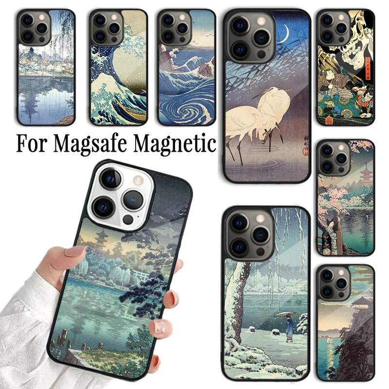 Coque Phone Case For iPhone 16 15 14 13 12 11 Pro Max Plus Magsafe Magnetic Wireless Ukiyo-e Japanese style Art painting