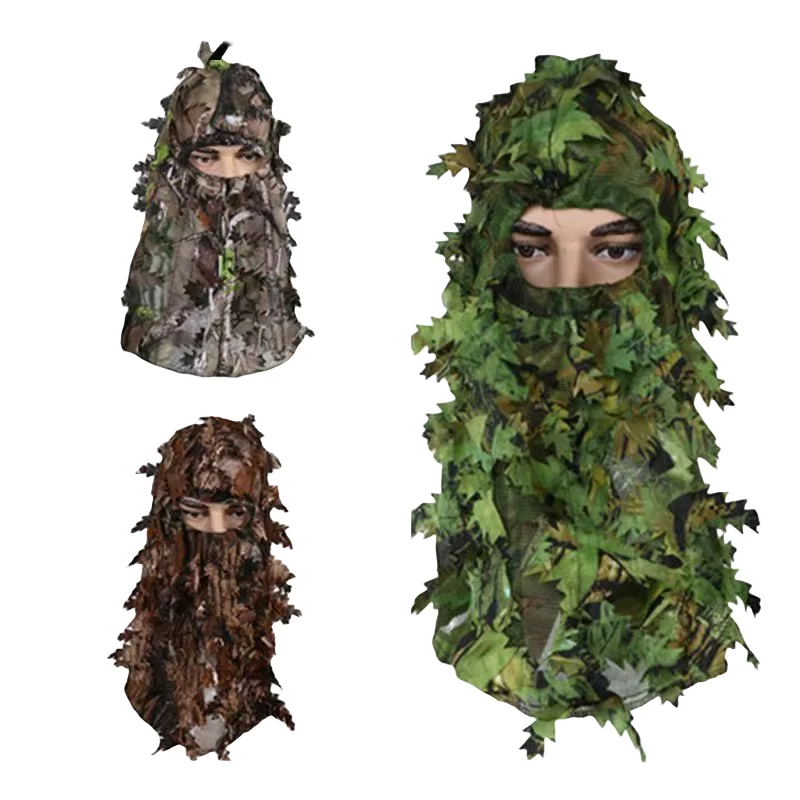 

3D маска для охоты с камуфляжным рисунком листьев, реалистичная маска для лица с имитацией листвы, дышащая тактическая маска для охоты на открытом воздухе.