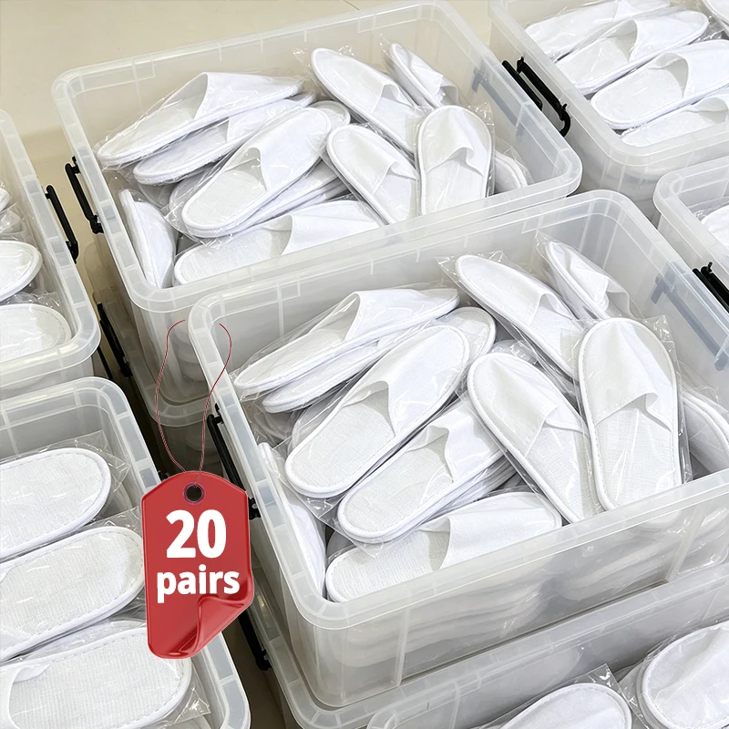 

20pairs=40pcs Non-Slip Disposable House Slippers Individually Packaged Unisex Brushed Slides for Hotel Travel Households Shoes