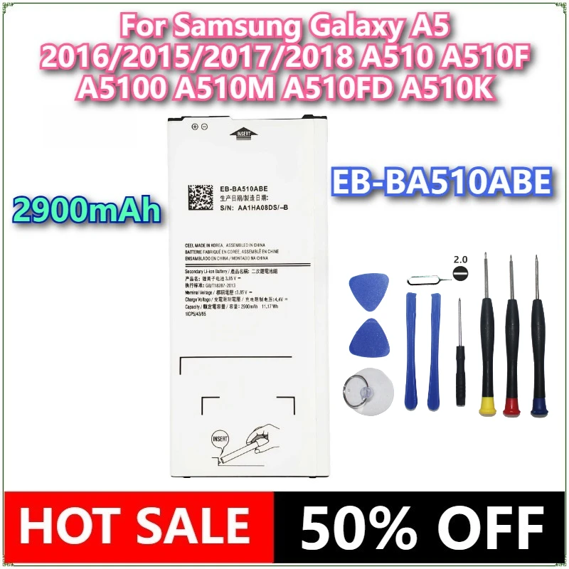 

2900mAh High Quality EB-BA510ABE New Battery For Samsung Galaxy A5 2016/2015/2017/2018 A510 A510F A5100 A510M A510FD A510K