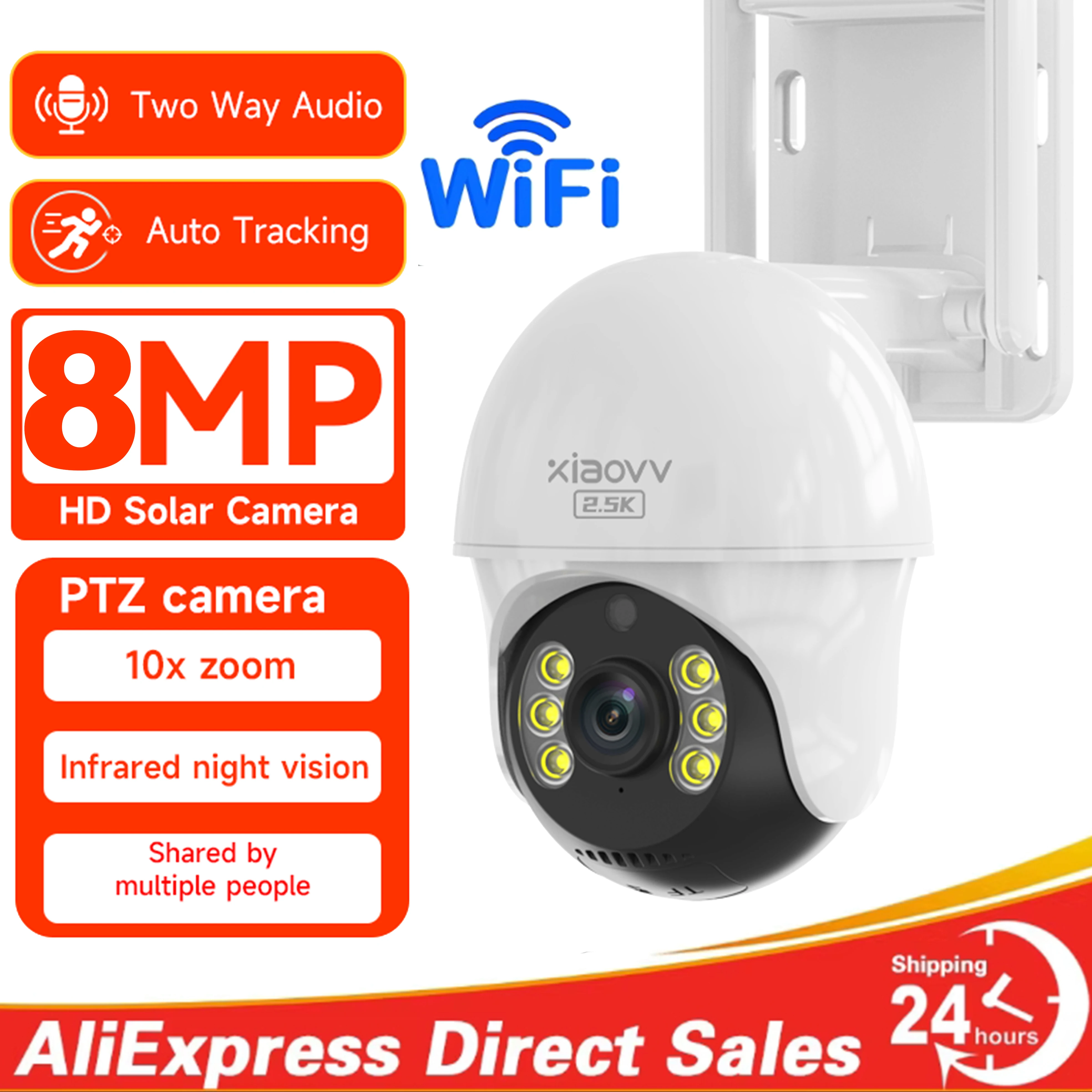 8MP 2K HD WIFI Outdoor Starlight PTZ Camera IP Security AI Human Tracking Full Color Night Vision Surveillance Cctv Camera