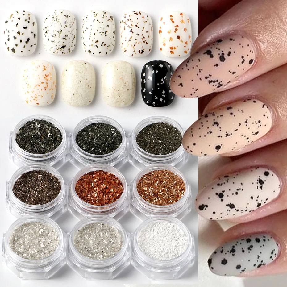 8 Uds cáscara de huevo copos de brillantina para uñas polvo negro blanco fragmento roto Irregular lentejuelas primavera diseño de Pascua decoración de colgantes para uñas