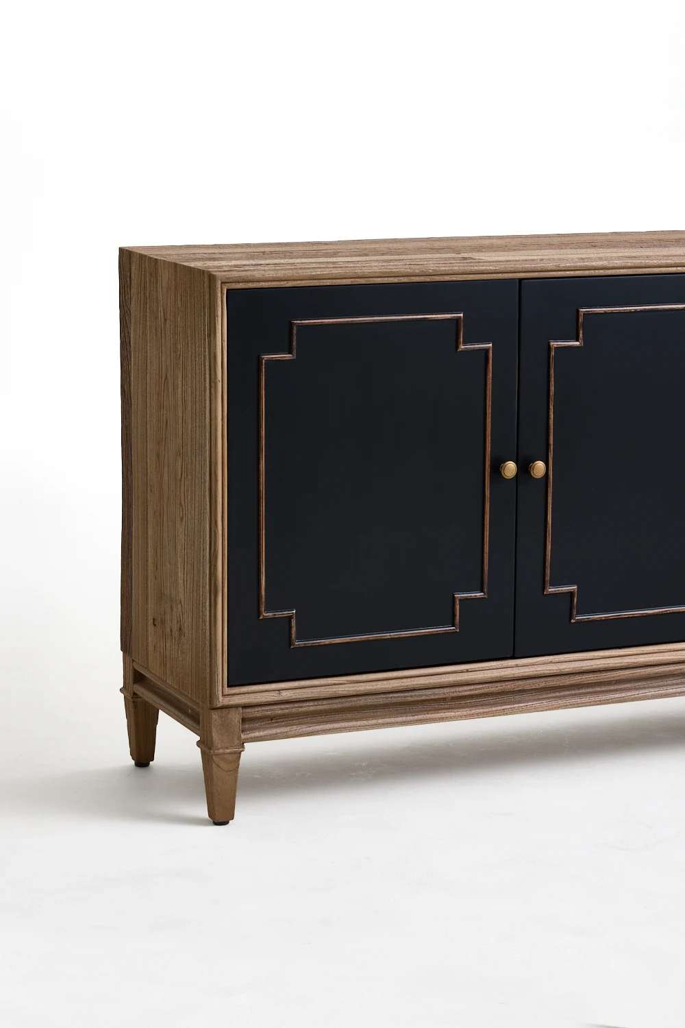 Luxury Minimalist Vintage Nordic Solid Elm Wood Cabinet Black Matt Finish Living Room Furniture