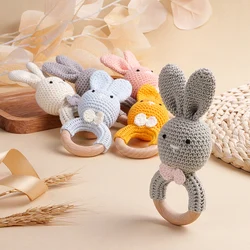 TYRY.HU Baby Small Rabbit Wood Rattle Wooden Teether Mobile Pram Crib Ring DIY Crochet Rattle Soother Bracelet Teether BPA Free