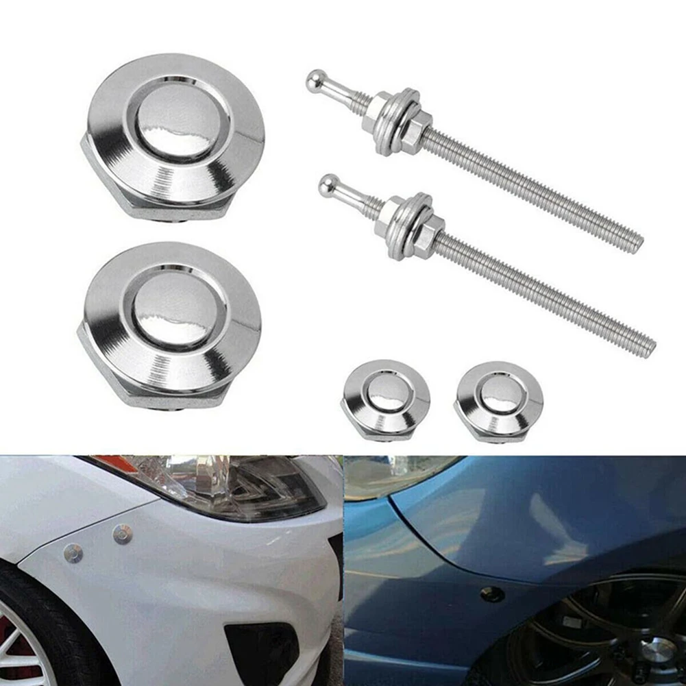 Long Push Button Quick Release Hood Pins Bonnet Lock Clip Latch Bumper Kit