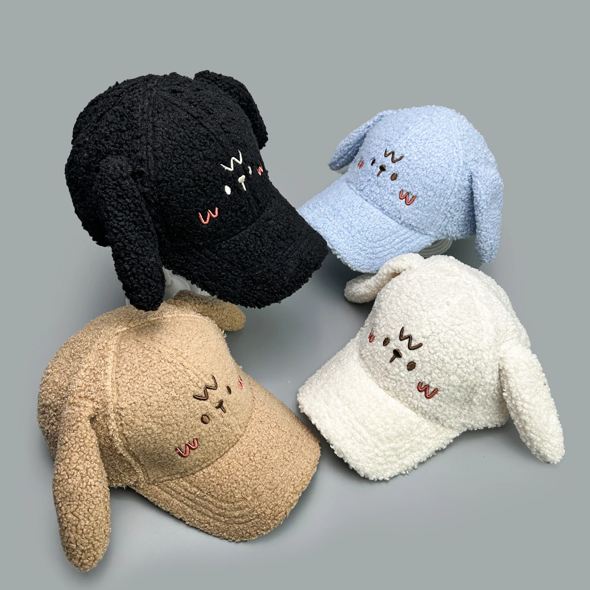 

Ears Cartoon Puppy Letter Embroidery Plaid Baseball Hats New Women Sunshade Cute Warm Versatile ins Fashion Sweet Peaked Caps
