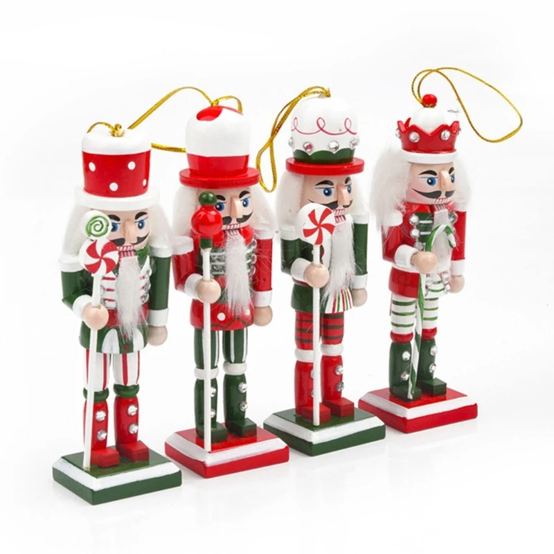 Christmas Nutcracker Ornament Set, Traditional Wooden Painted Nutcracker Puppet Soldier, 12.5cm Retro Nutcracker Deco B03E