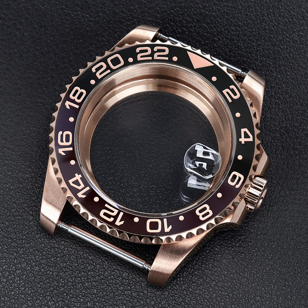 Boîtier de montre en or Rose 40mm, verre saphir pour NH35 NH36 NH34 NH38 4R36 Miyota8215 8205 Eta2824, mouvement SUB GMT, accessoires de montre