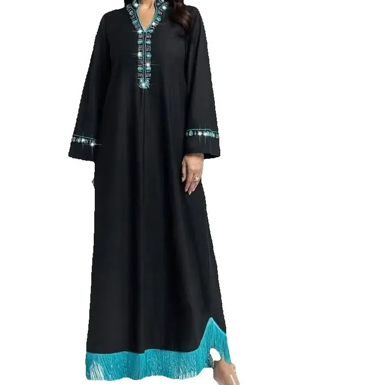 

Abaya Muslim Woman Tassel Beads Maxi Dress Ramadan Dubai Abayas Femme Musulmane Vestidos Kebaya Caftan Islam Jalabiya Djellaba